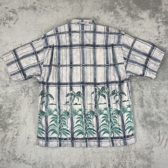 Tommy Bahama Mens 100% Silk Tropical Trees Striped AOP Camp Hawaiian Shirt XL - Picture 2 of 10
